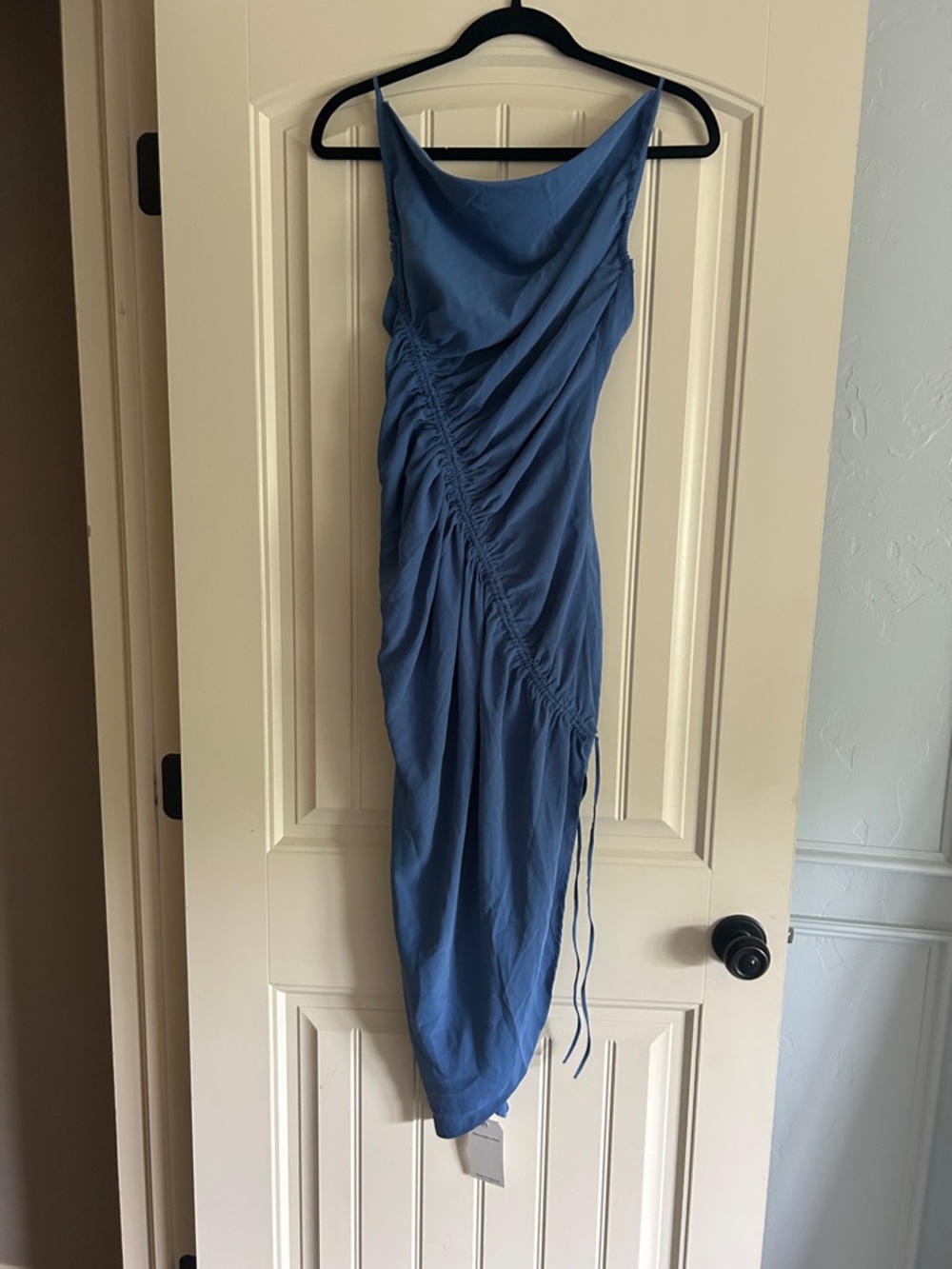 Abercrombie & Fitch Blue Ruched Asymmetrical Slip Dress